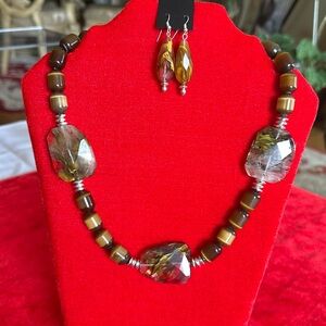 2Pc Handcrafted Gemstone Quartz, Cats Eye & Hematite Necklace set.